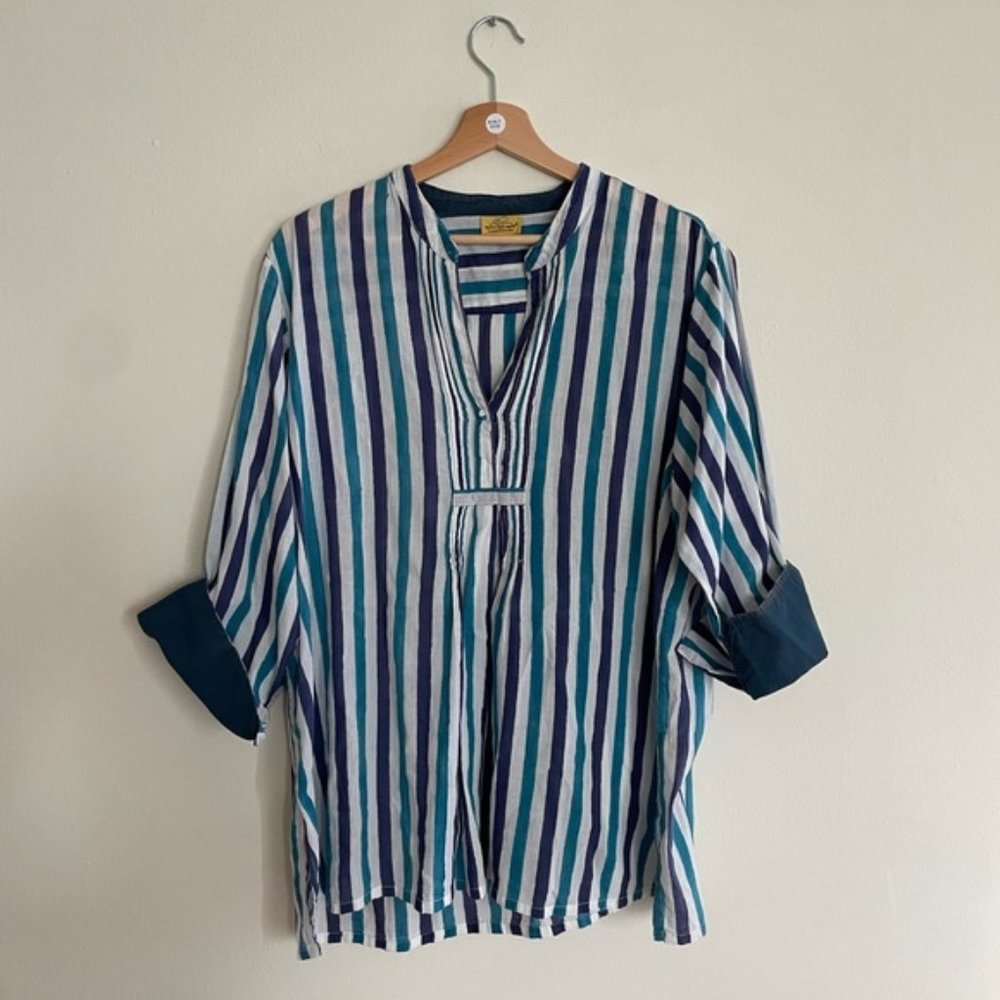 Roberta roller rabbit striped blouse blue white XL